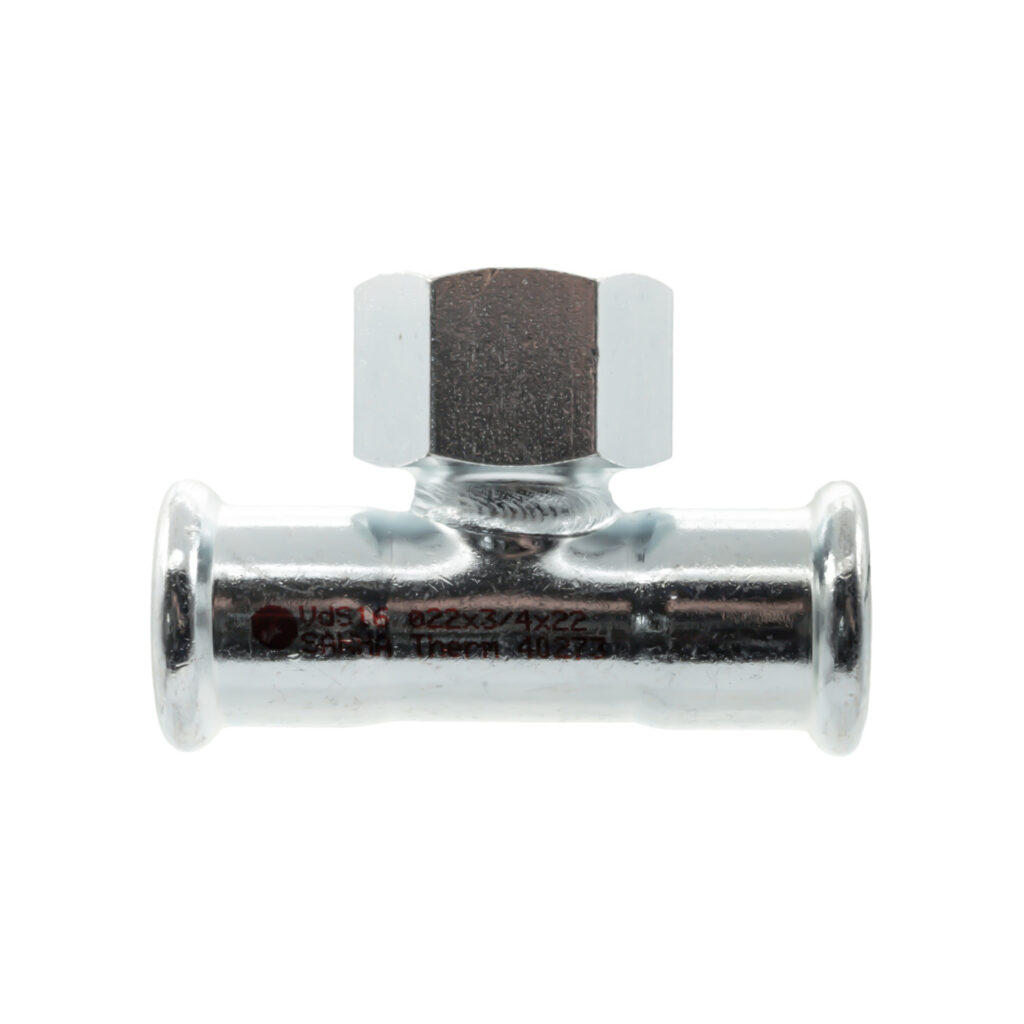 Té t130 28 × 3/4" × 28 (réf sanha 24130g 28 × 3/4" × 28) – acier électrozingué à sertir
