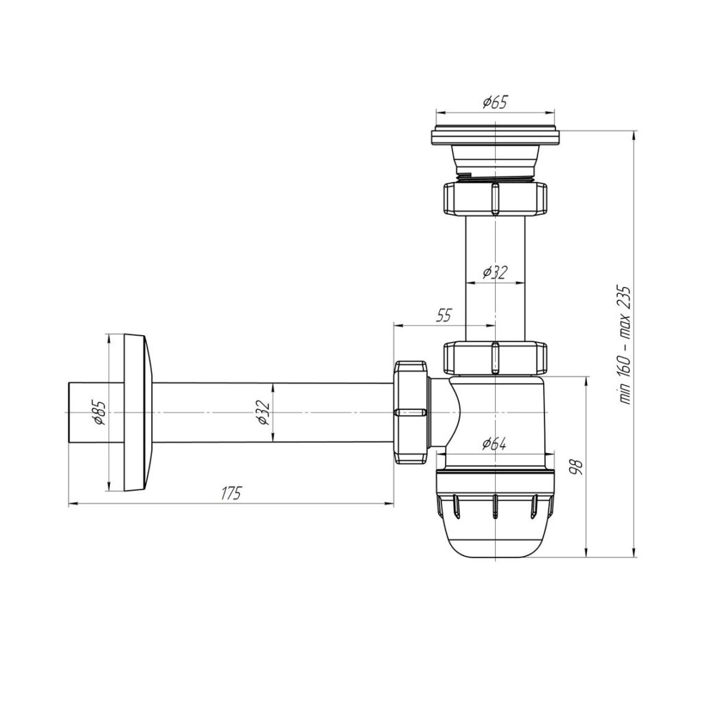 Siphon bouteille pour lavabo avec crépine Ø 32 mm – blanc