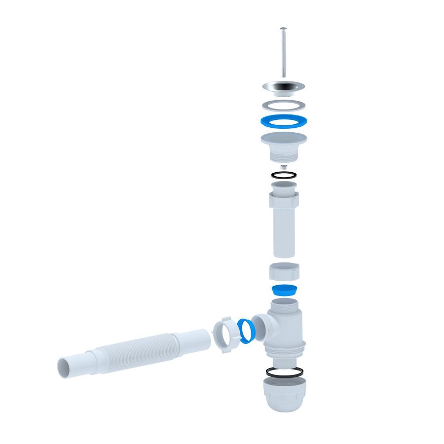 Siphon bouteille flexible avec crépine Ø 32 mm – blanc