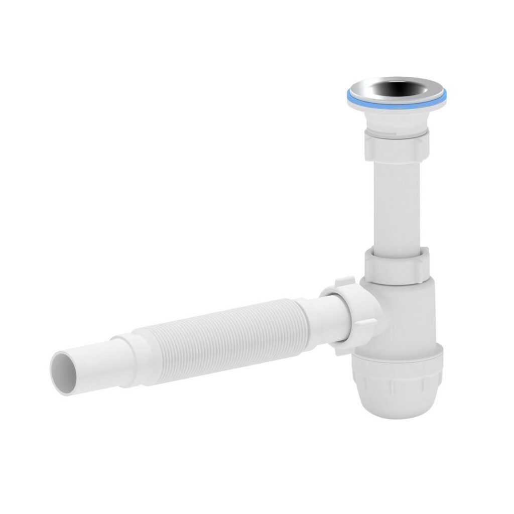 Siphon bouteille flexible avec crépine Ø 32 mm – blanc
