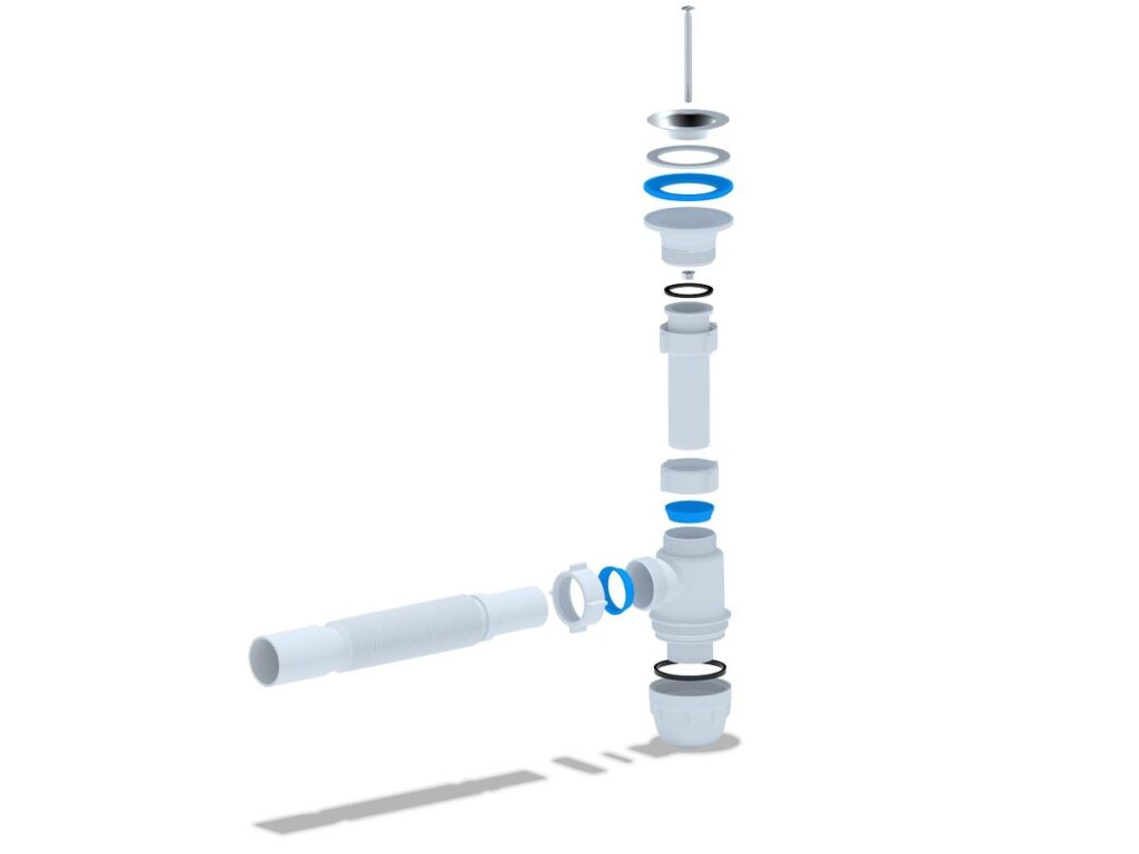 Siphon bouteille flexible avec crépine Ø 40 mm – blanc