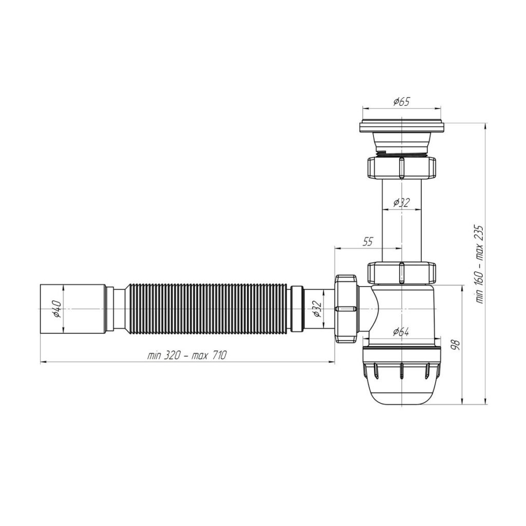 Siphon bouteille flexible avec crépine Ø 40 mm – blanc