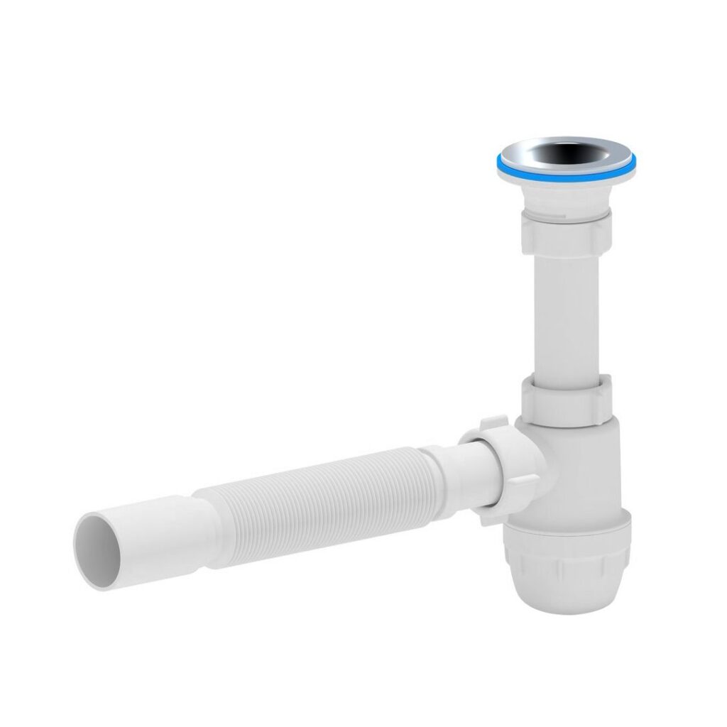 Siphon bouteille flexible avec crépine Ø 40 mm – blanc