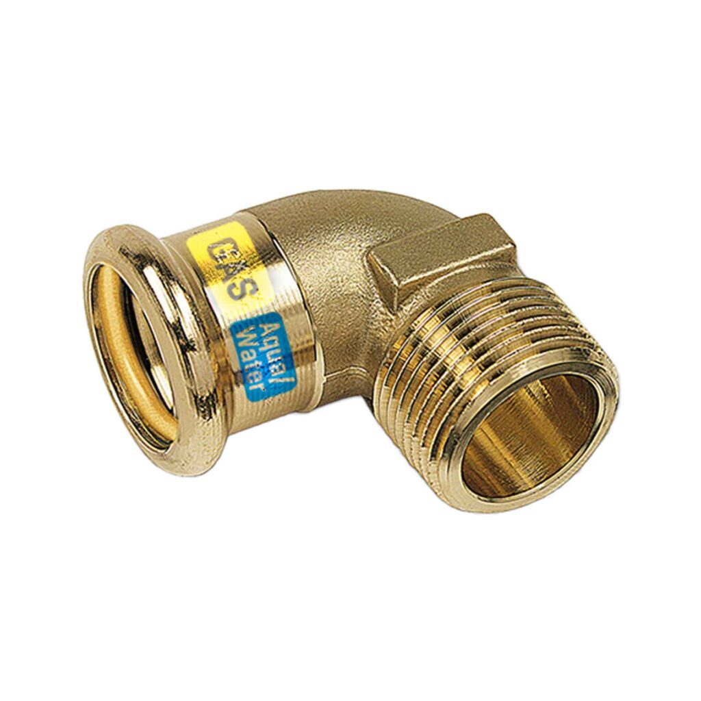 Hydrogas coude 90°, mixte fileté 15 × 1/2" – à sertir gaz et eau