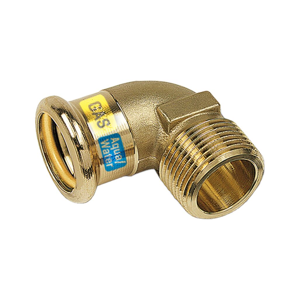 Hydrogas coude 90°, mixte fileté 22 × 3/4" – à sertir gaz et eau