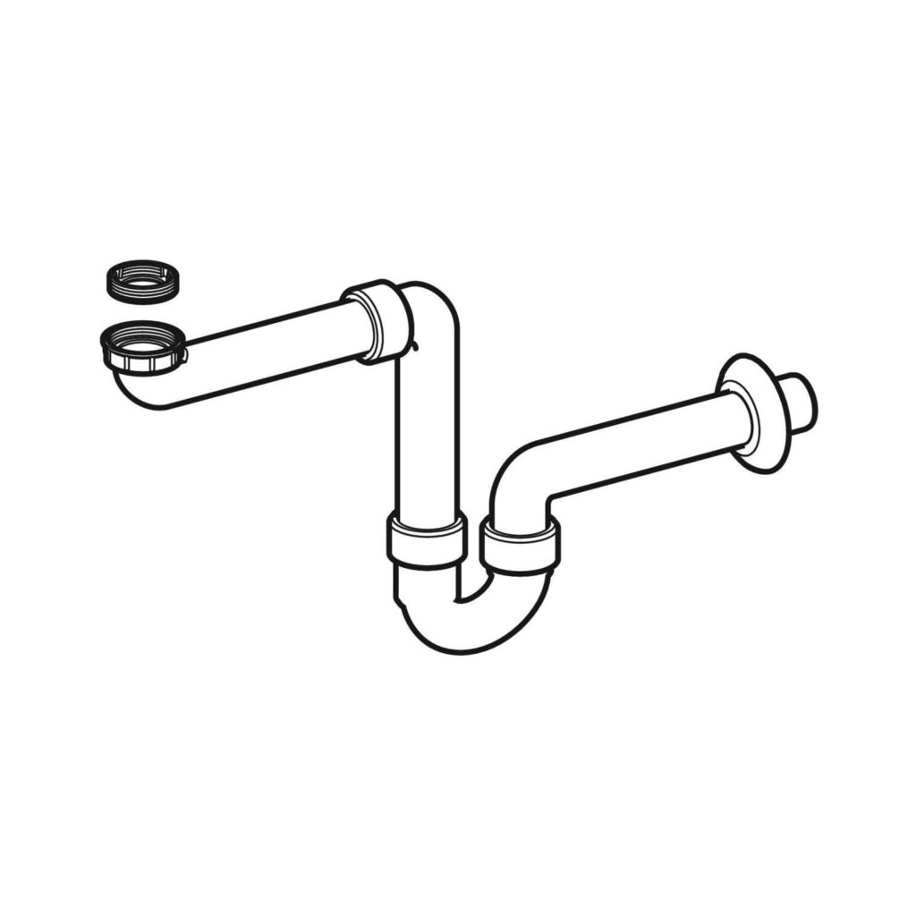 Siphon tubulaire Geberit – pour lavabo – gain de place – évacuation horizontale – 5/4" x 6/4" – Ø 40 mm – plastique – blanc
