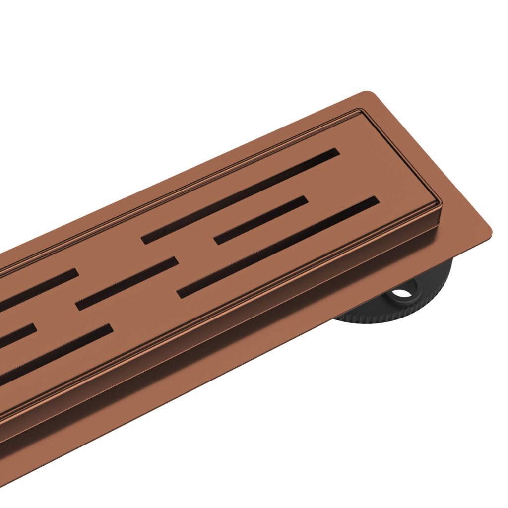 Caniveau de douche Aloni avec grille – 80 × 11 cm – Cuivre brossé, acier inoxydable