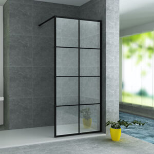 ALONI DOUCHE À L’ITALIENNE AVEC DÉCOR GRILLE - 1400X2000MM - NOIR MAT-VERRE CLAIR
