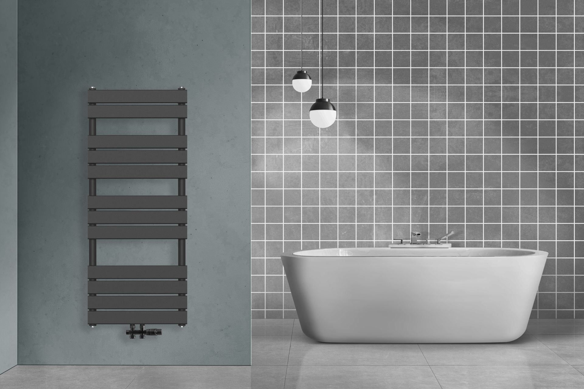 Sèche-serviettes Belrad – noir – 1600 × 600 mm – 908 W – raccordement central