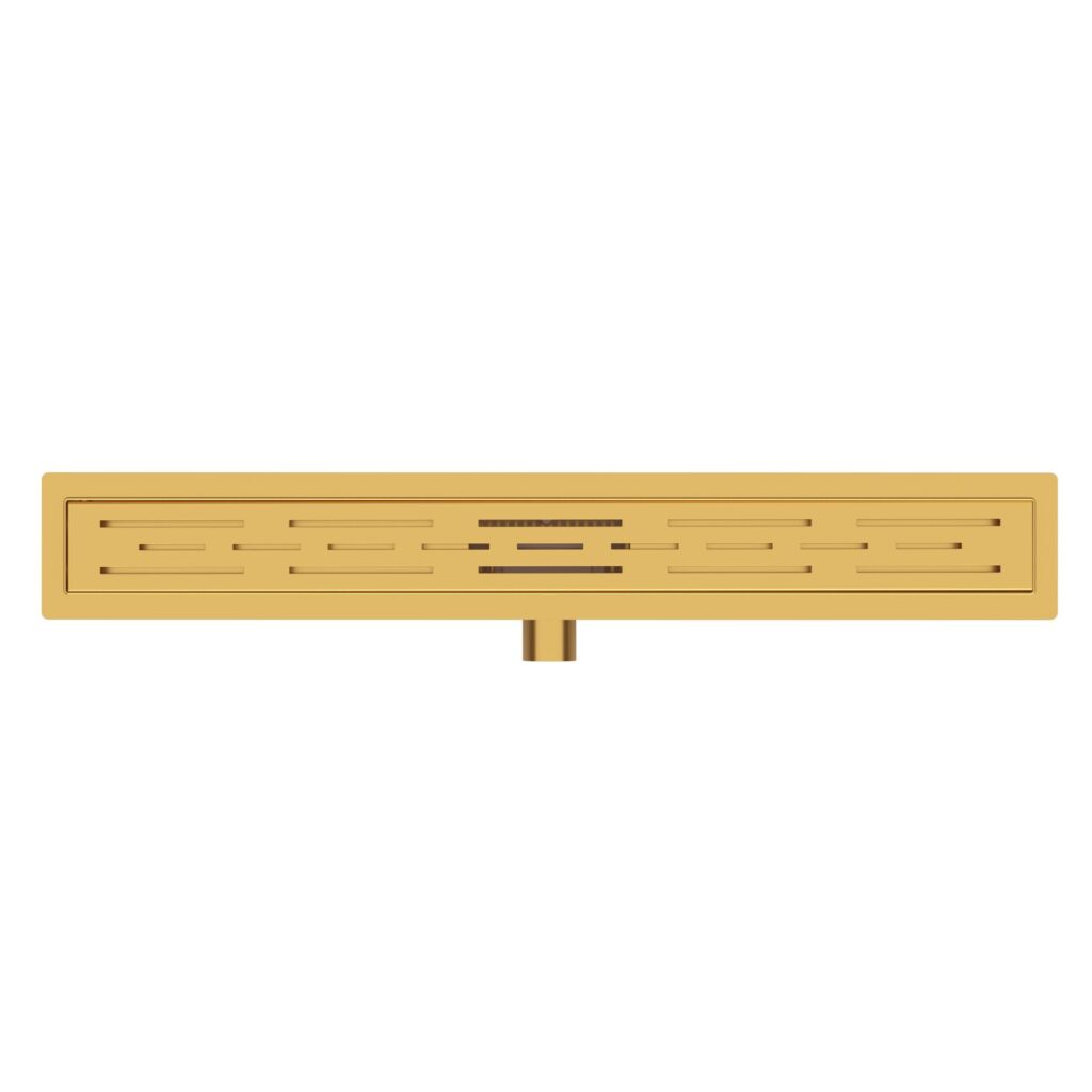 Caniveau de douche Aloni avec grille – 90 × 11 cm – Or brossé, acier inoxydable