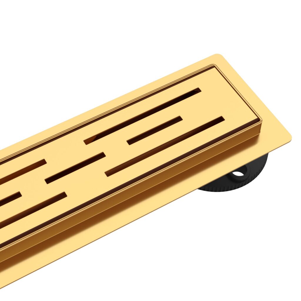 Caniveau de douche Aloni avec grille – 60 × 11 cm – Or brossé, acier inoxydable