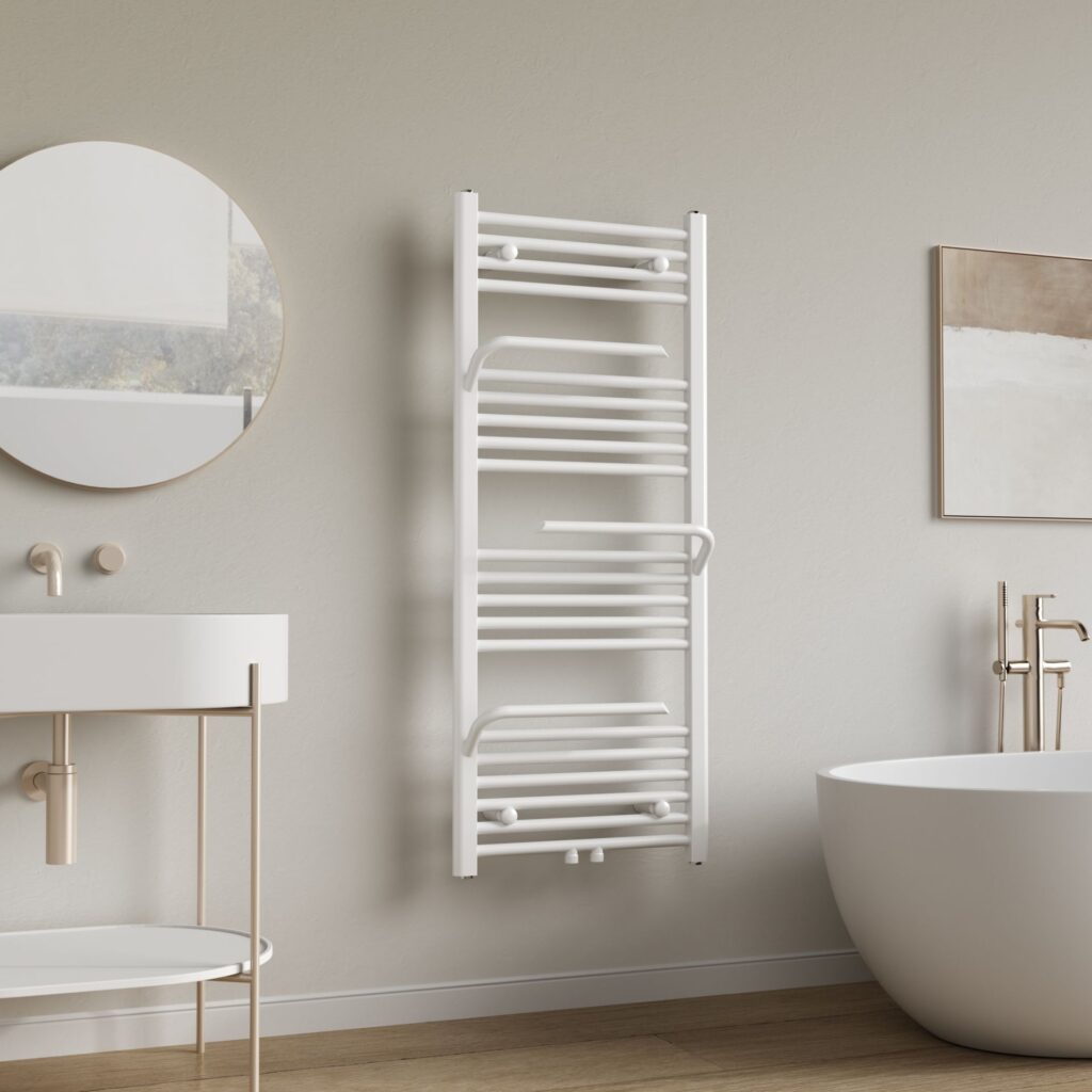 Sèche-serviettes Belrad – blanc – 1200 × 500 mm – 498 W – raccordement latéral ou central