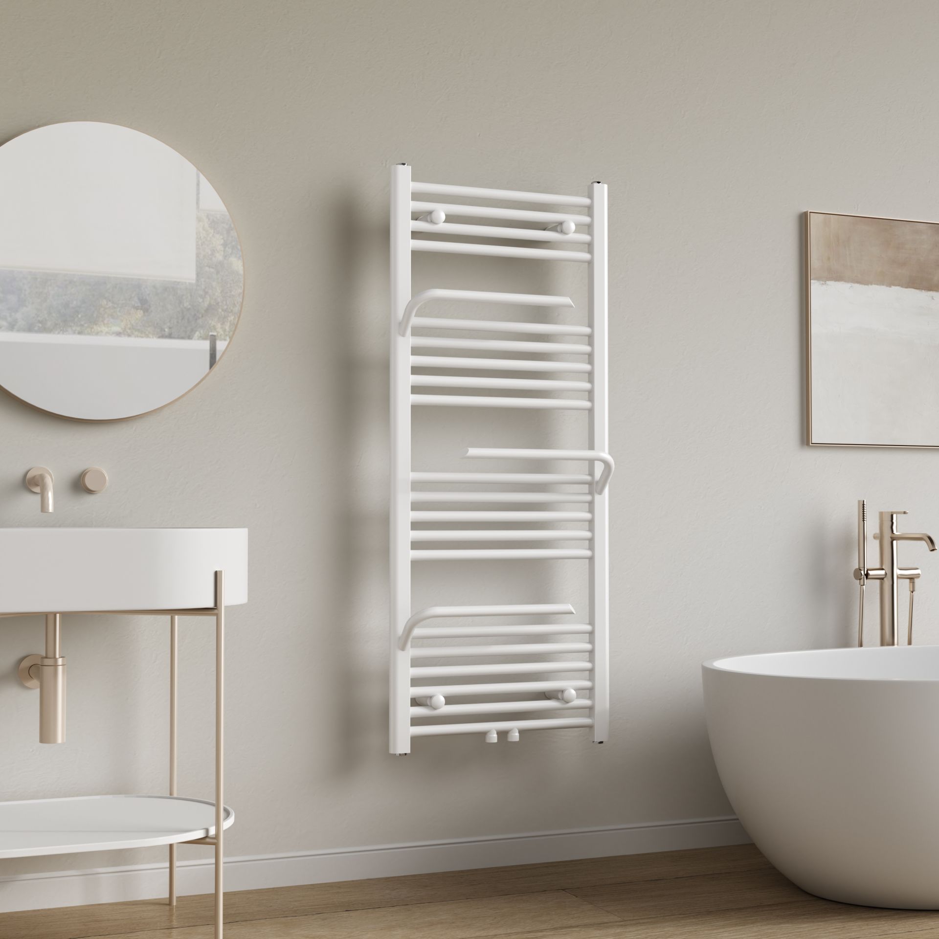 Sèche-serviettes Belrad – blanc – 1200 × 500 mm – 498 W – raccordement latéral ou central