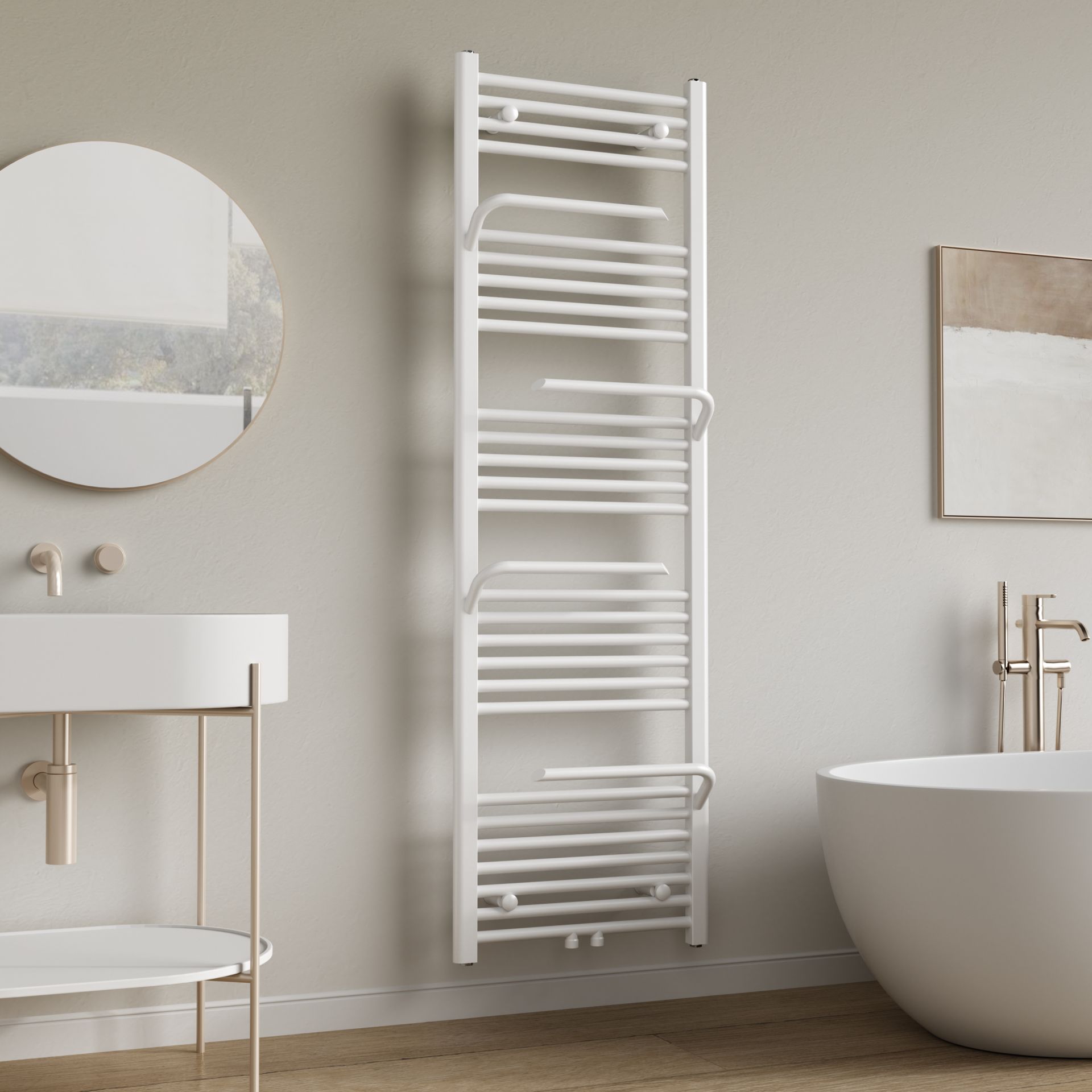 Sèche-serviettes Belrad – blanc – 1600 × 500 mm – 669 W – raccordement latéral ou central