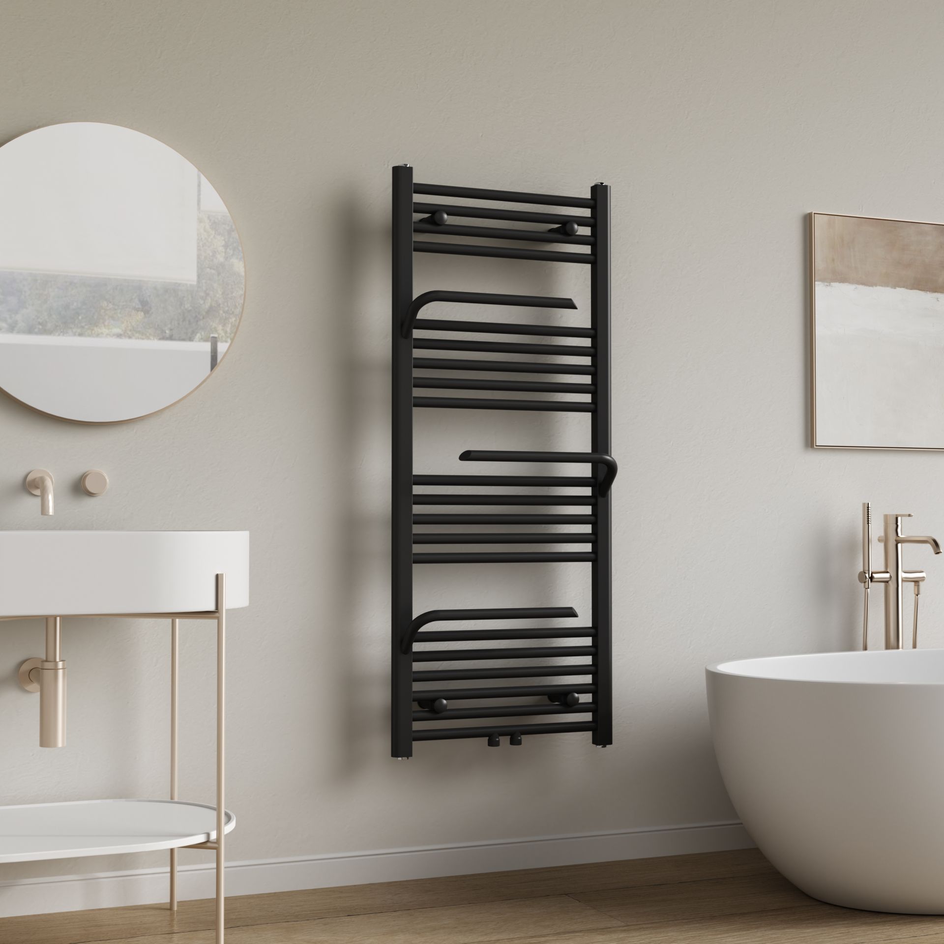 Sèche-serviettes Belrad – noir – 1200 × 500 mm – 498 W – raccordement latéral ou central