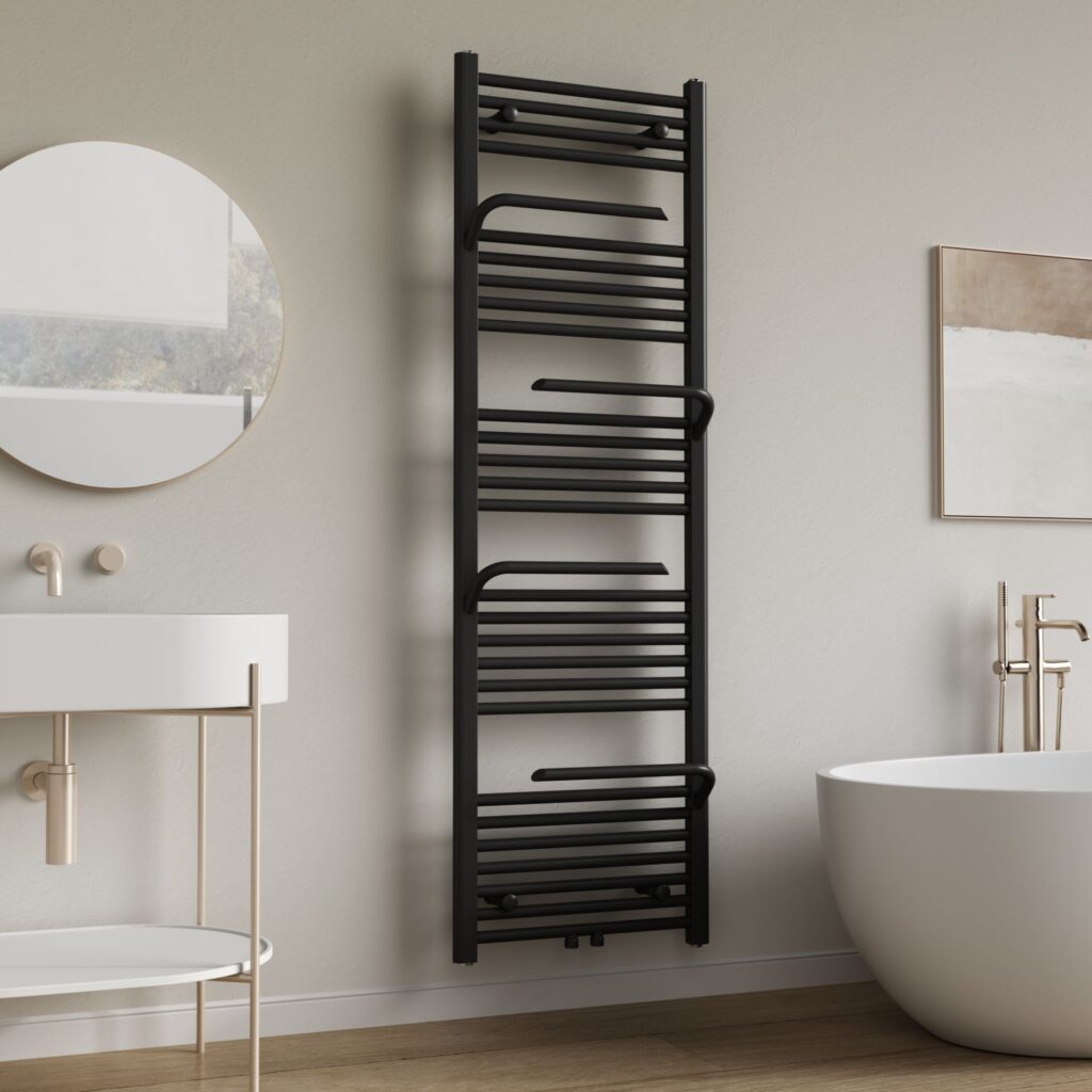 Sèche-serviettes Belrad – noir – 1600 × 500 mm – 669 W – raccordement latéral ou central