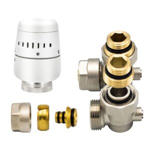 Belrad H-bloc – kit de raccordement de radiateur complet – avec tête thermostatique – équerre – raccordement mural – M30 – 1/2" M × 16/2 – nickel/blanc