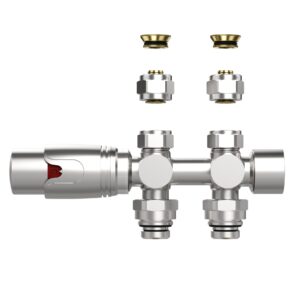 Belrad vanne de radiateur – design – thermostatique – raccordement central – raccordement mural et au sol – inox brossé