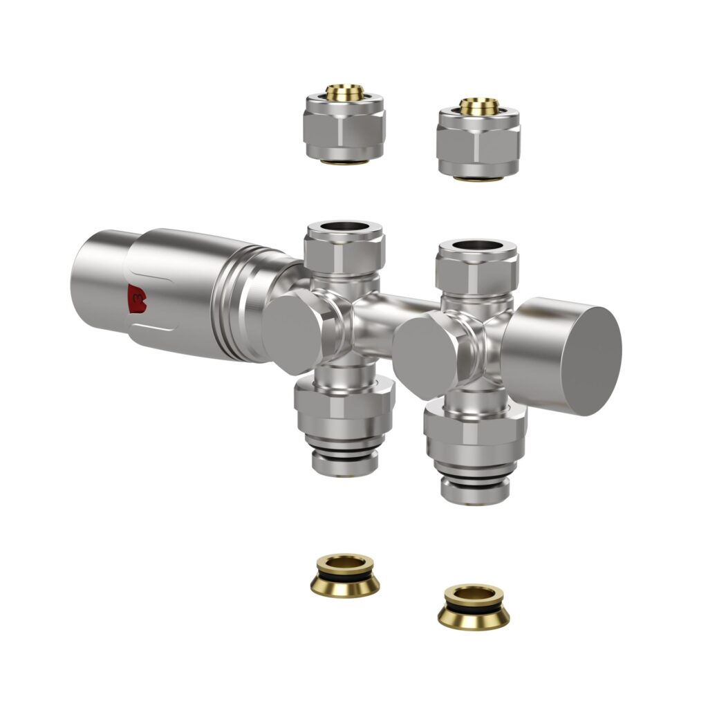 Belrad vanne de radiateur – design – thermostatique – raccordement central – raccordement mural et au sol – inox brossé