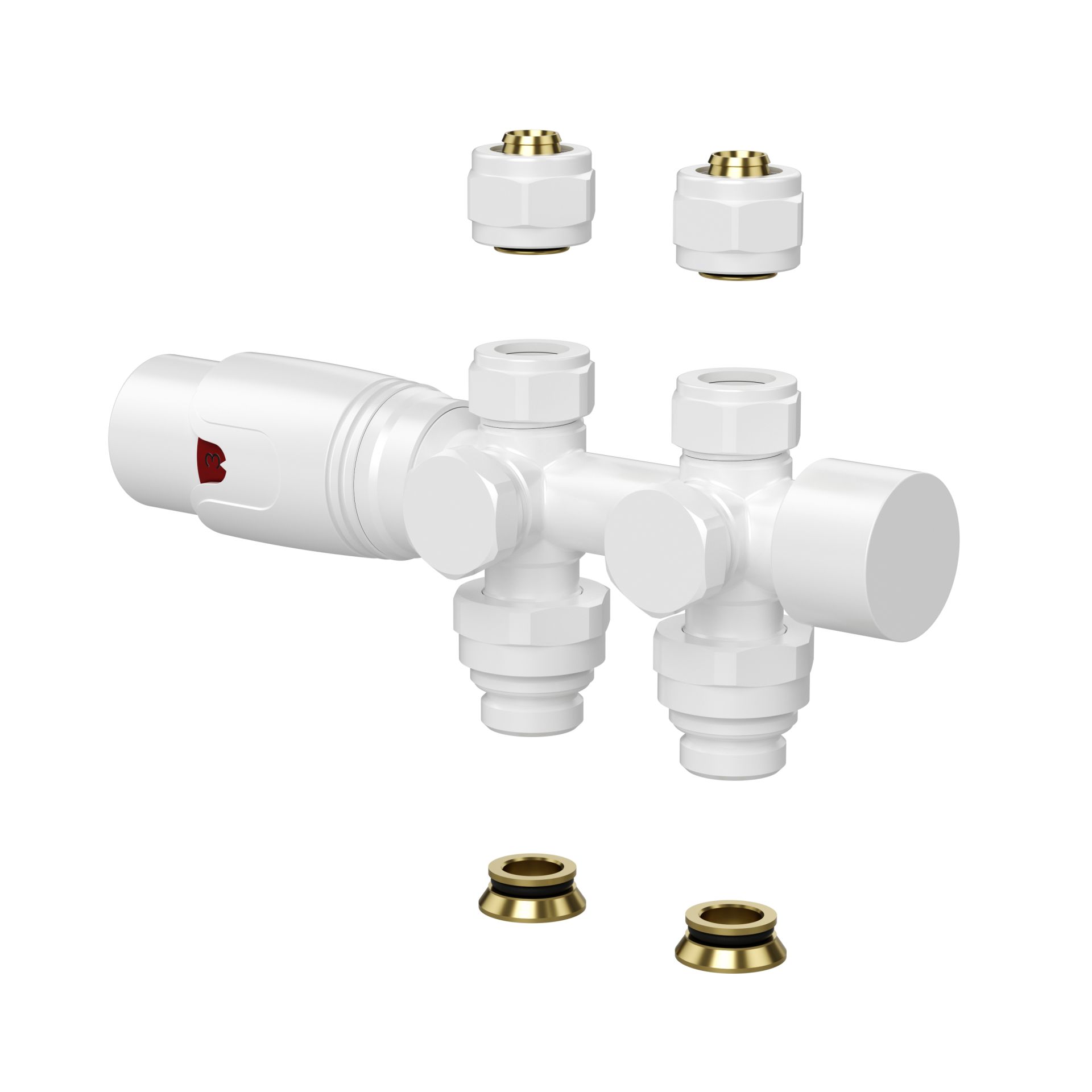 Belrad vanne de radiateur – design – thermostatique – raccordement central – raccordement mural et au sol – blanc brillant