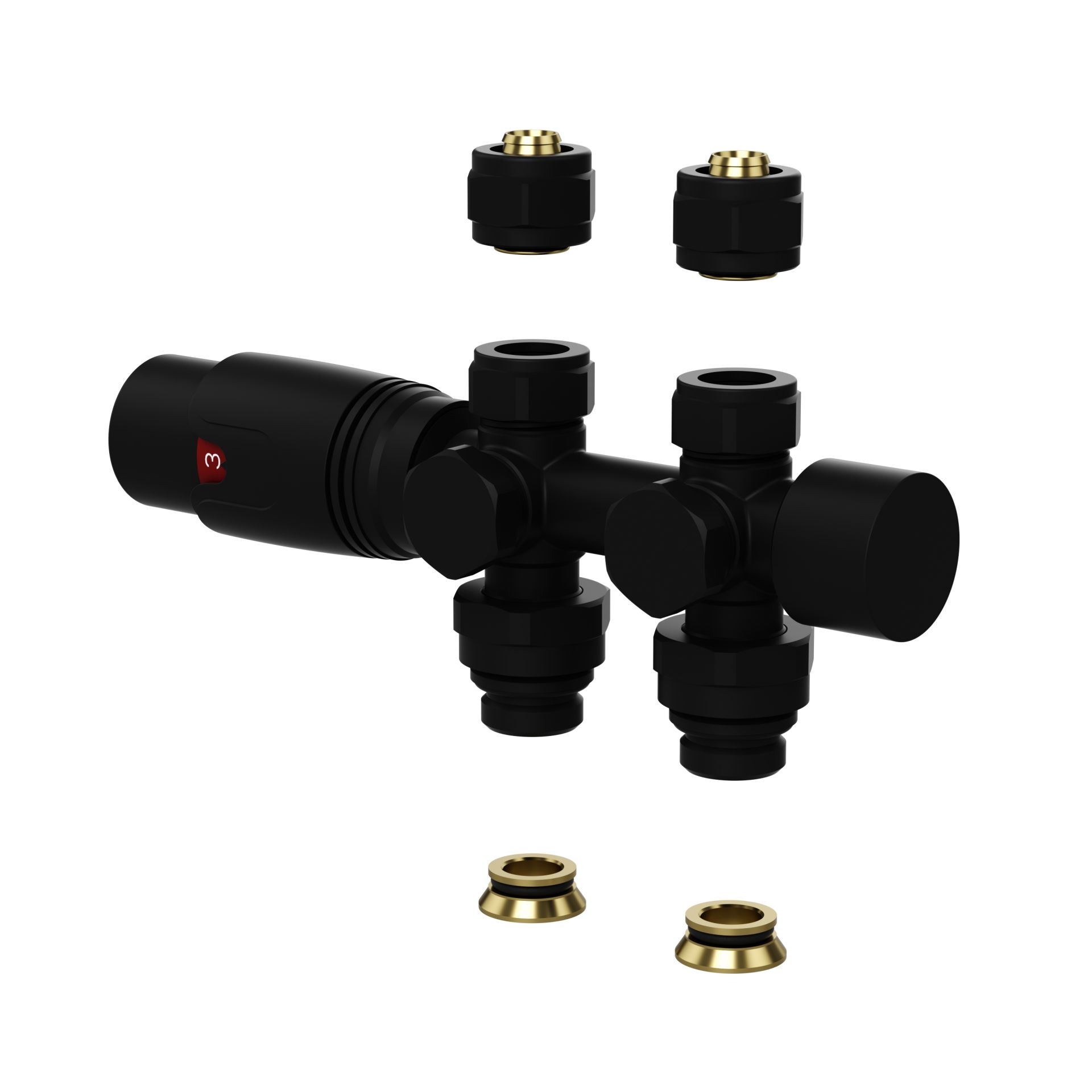 Belrad vanne de radiateur – design – thermostatique – raccordement central – raccordement mural et au sol – noir mat