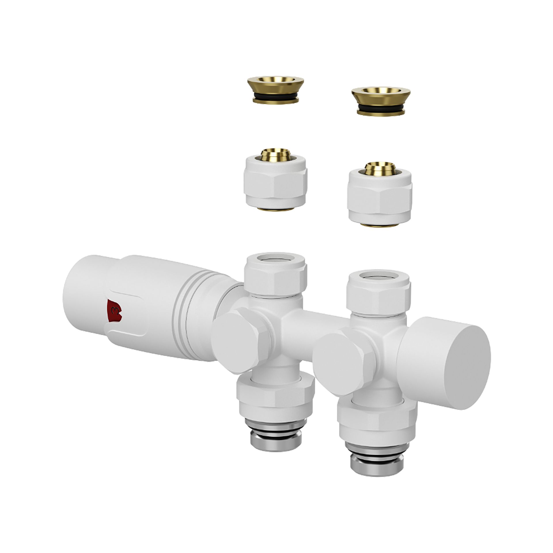 Belrad vanne de radiateur – design – thermostatique – raccordement central – raccordement mural et au sol – blanc mat