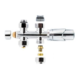 Belrad vanne de radiateur – design – thermostatique – raccordement central – droit – raccordement au sol – chrome