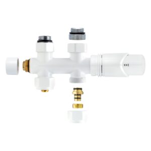 Belrad vanne de radiateur – design – thermostatique – raccordement central – droit – raccordement au sol – blanc brillant