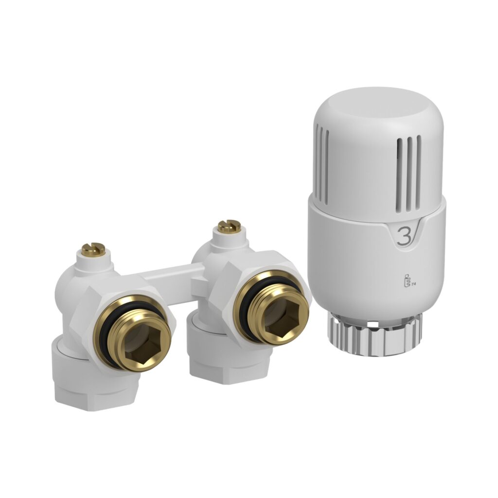 Belrad H-bloc – kit de raccordement de radiateur complet – avec tête thermostatique – équerre – raccordement mural – M30 – 1/2" M × 16/2 – blanc brillant