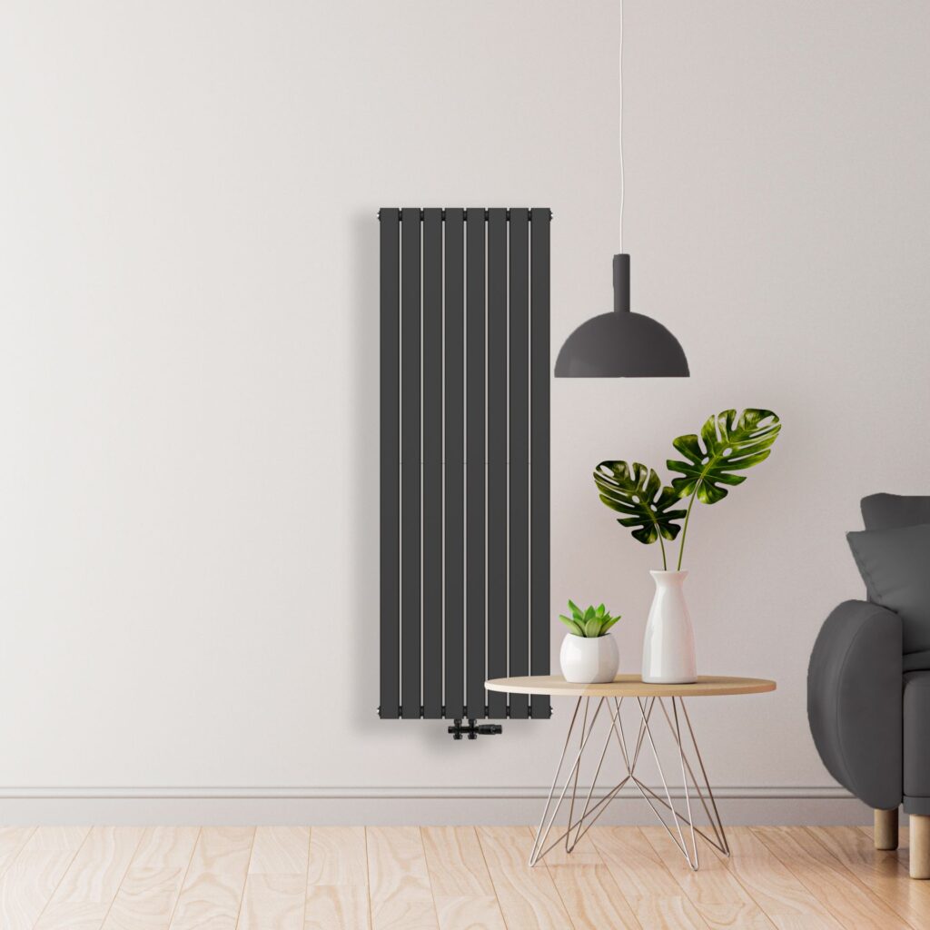 Radiateur vertical Carré double face – 1800 × 608 mm – 2 164 W – noir – raccordement central