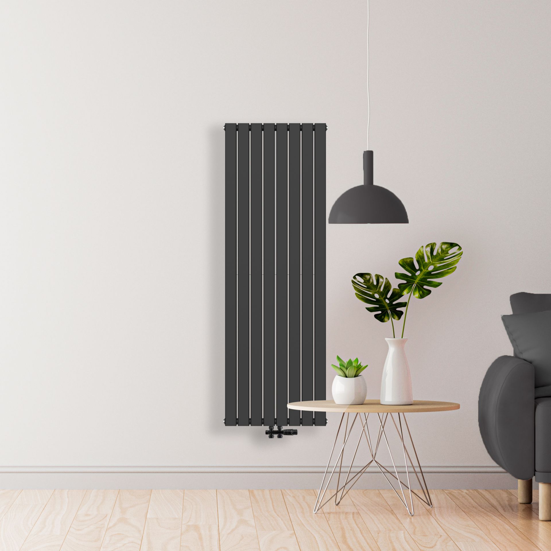 Radiateur vertical Carré double face – 1800 × 608 mm – 2 164 W – noir – raccordement central