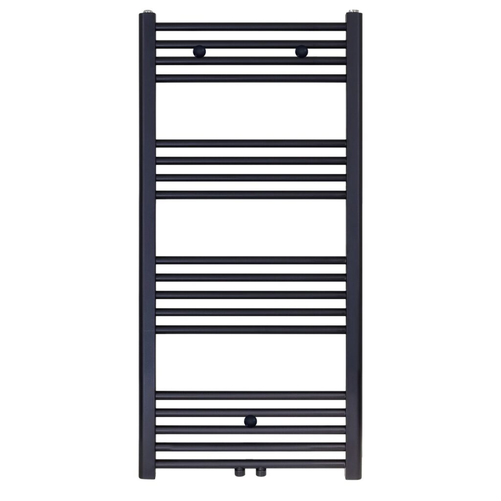 Sèche-serviettes Belrad – noir mat – 1200 × 600 mm – 414 W – raccordement latéral ou central