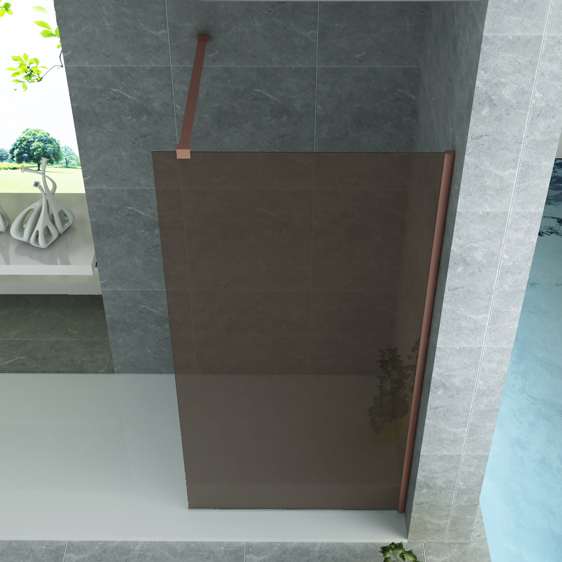 ALONI DOUCHE À L’ITALIENNE - 800X2000MM - CUIVRE BROSSÉ-VERRE CHAMPAGNE