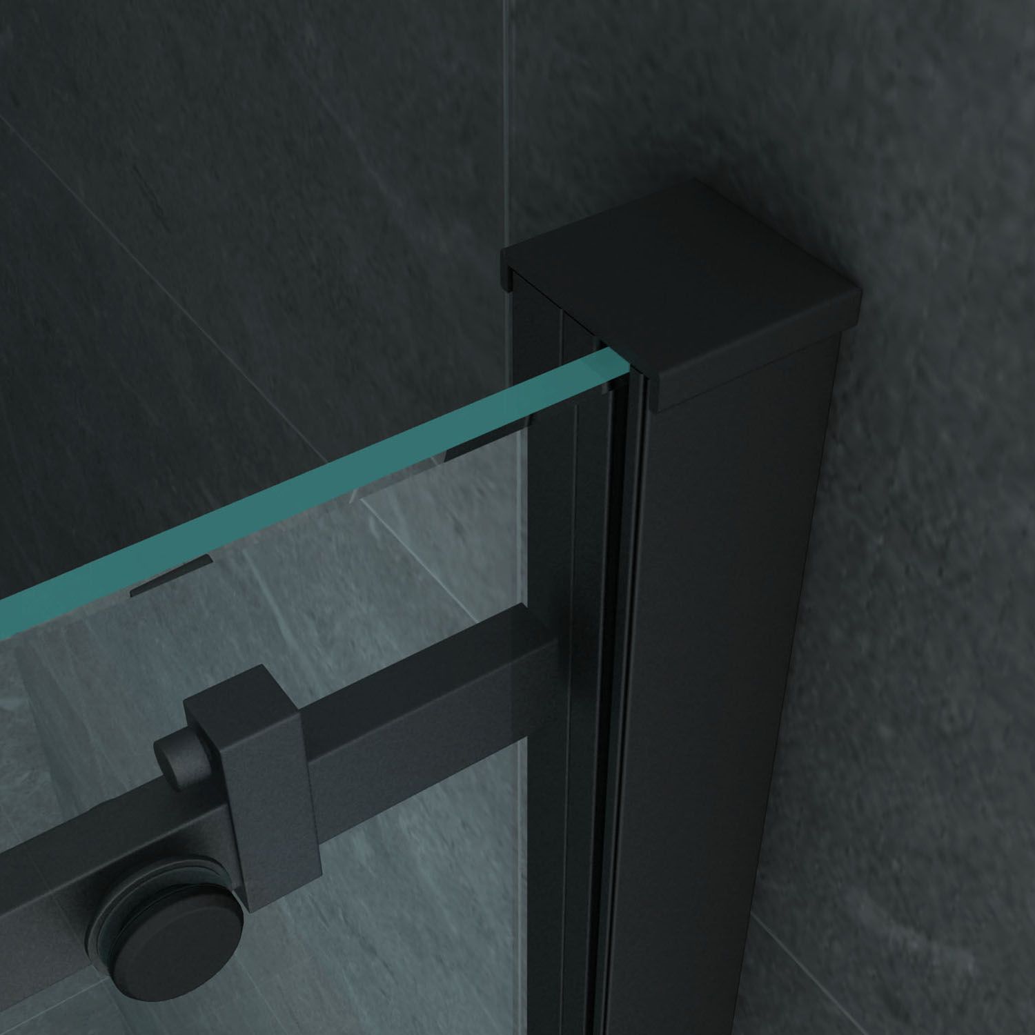 Porte de douche coulissante pour niche Aloni – 120 × 200 cm – Noir mat, verre transparent