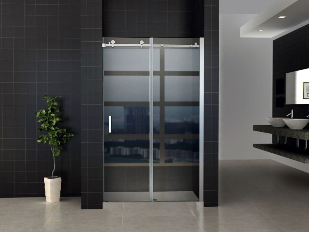 Porte de douche coulissante pour niche Aloni – 120 × 200 cm – Chrome, verre transparent