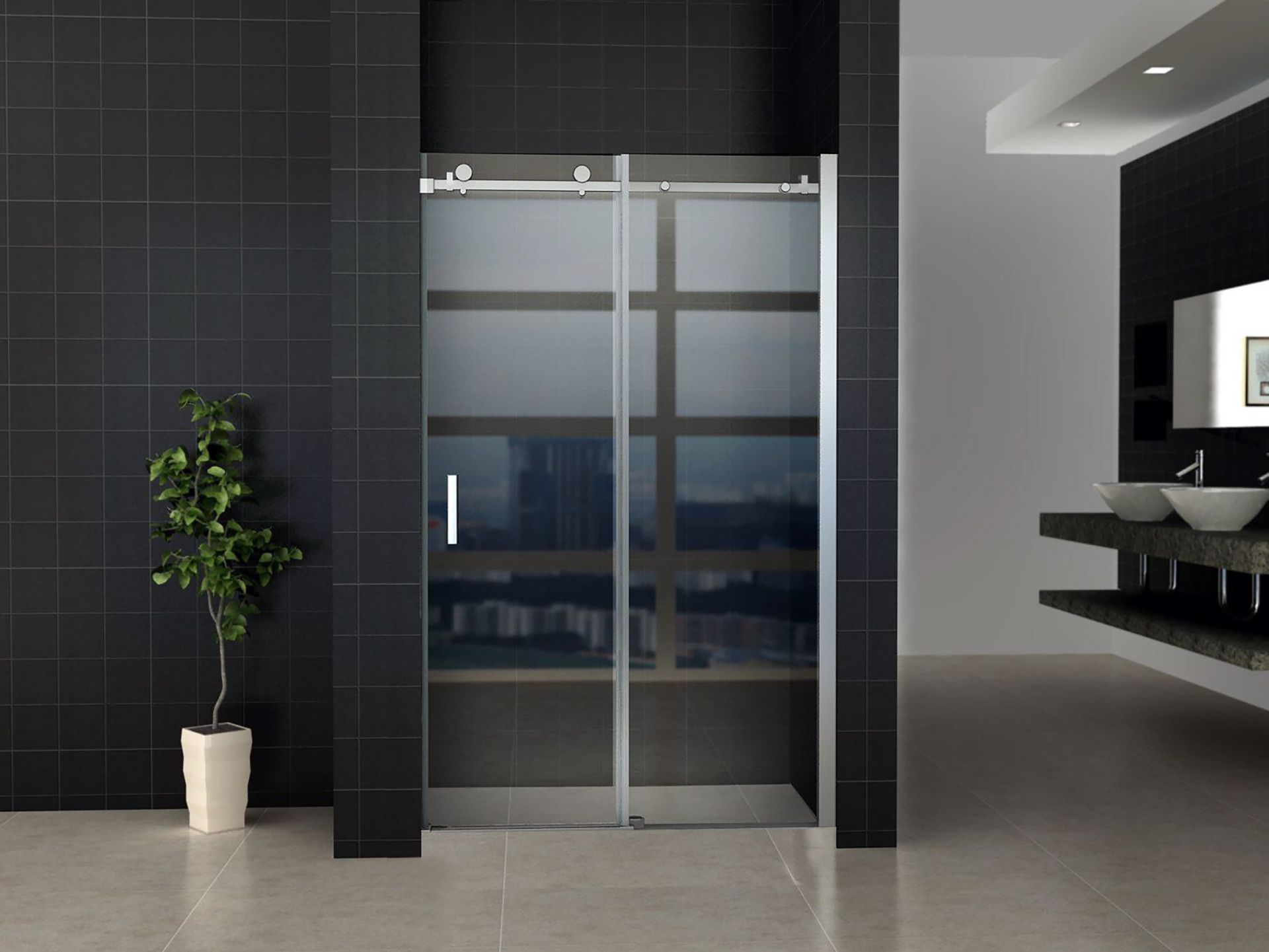 Porte de douche coulissante pour niche Aloni – 120 × 200 cm – Chrome, verre transparent