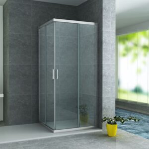 Cabine de douche d'angle 2 portes coulissantes Aloni – 80 × 80 cm – Chrome, verre transparent – H 195 cm, verre 6 mm