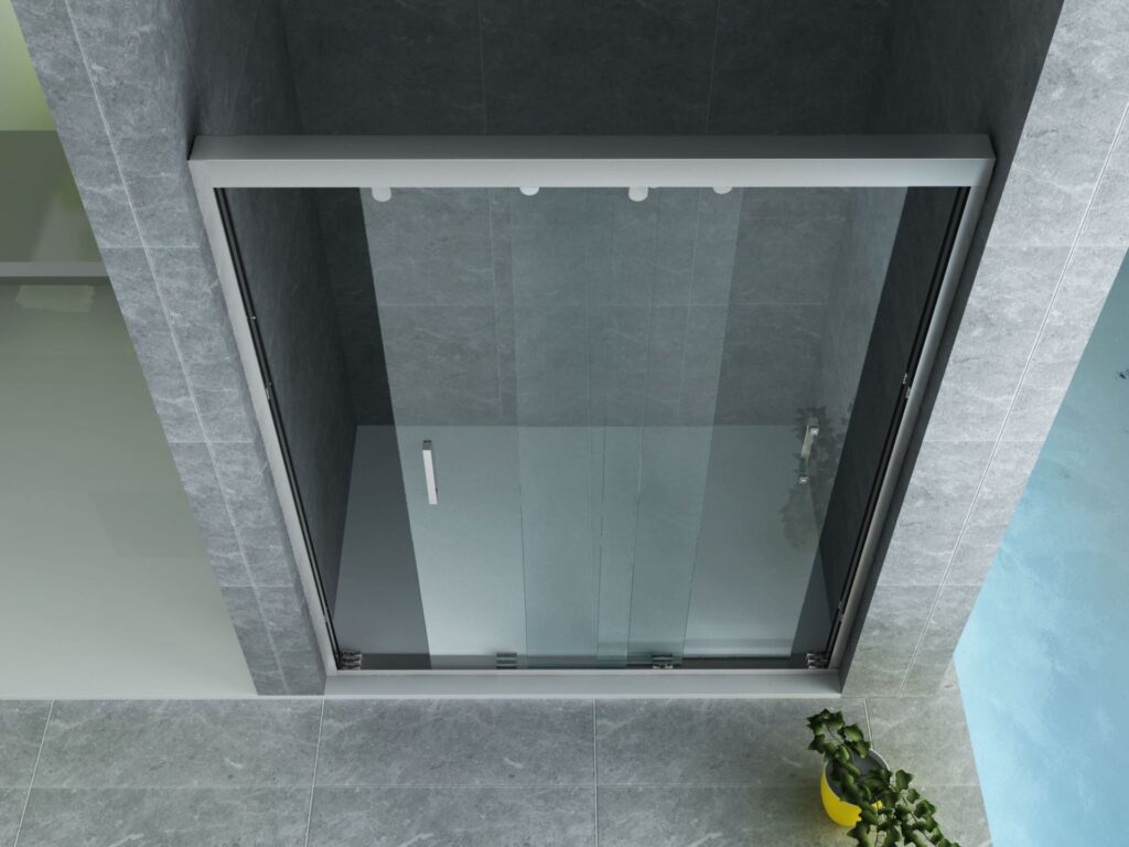 Porte de douche coulissante 3 parties pour niche Aloni – 90 × 200 cm – Chrome, verre transparent