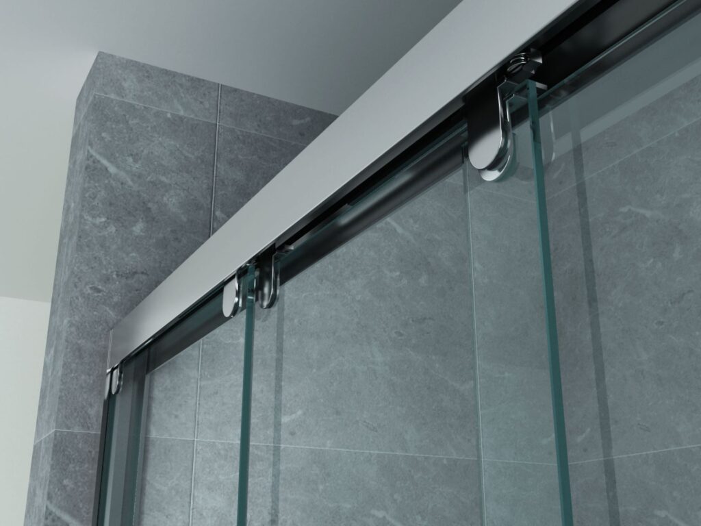 Porte de douche coulissante 3 parties pour niche Aloni – 100 × 200 cm – Chrome, verre transparent