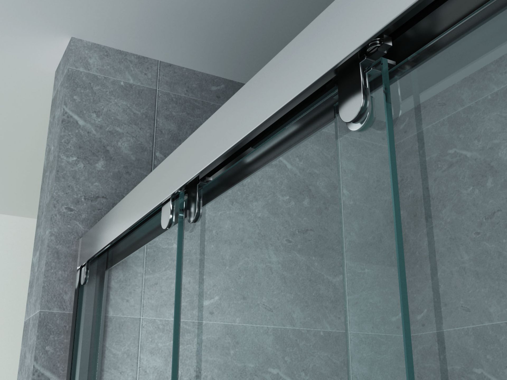 Porte de douche coulissante 3 parties pour niche Aloni – 100 × 200 cm – Chrome, verre transparent