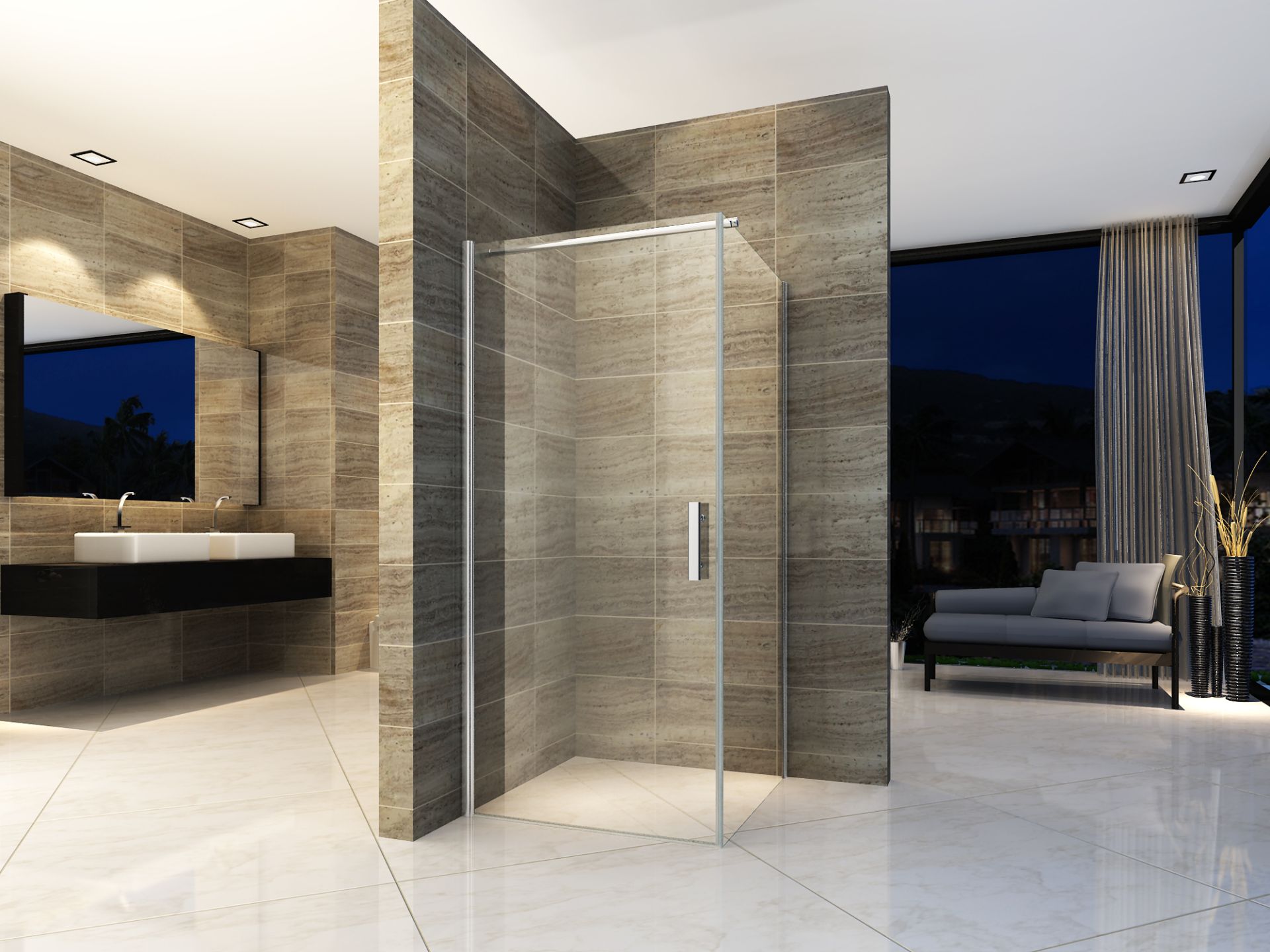 Cabine de douche porte pivotante + paroi latérale Aloni – 80 × 80 cm – Chrome, verre transparent – H 190 cm, verre 6 mm