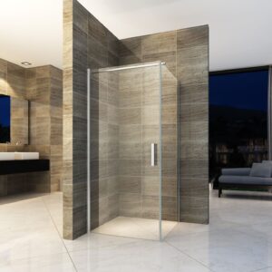 Cabine de douche porte pivotante + paroi latérale Aloni – 90 × 90 cm – Chrome, verre transparent – H 190 cm, verre 6 mm