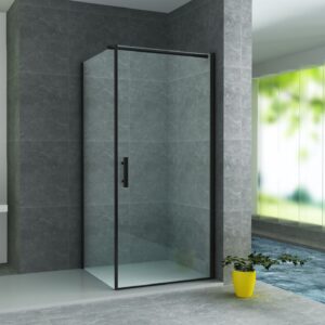 Cabine de douche porte pivotante + paroi latérale Aloni – 80 × 80 cm – Noir, verre transparent