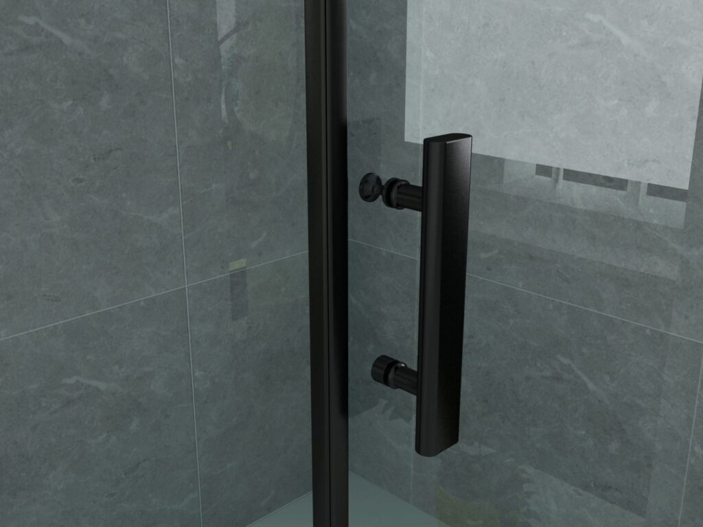 Cabine de douche porte pivotante + paroi latérale Aloni – 80 × 80 cm – Noir, verre transparent