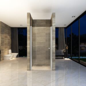 Porte de douche pivotante pour niche Aloni – 100 × 190 cm – Chrome, verre transparent