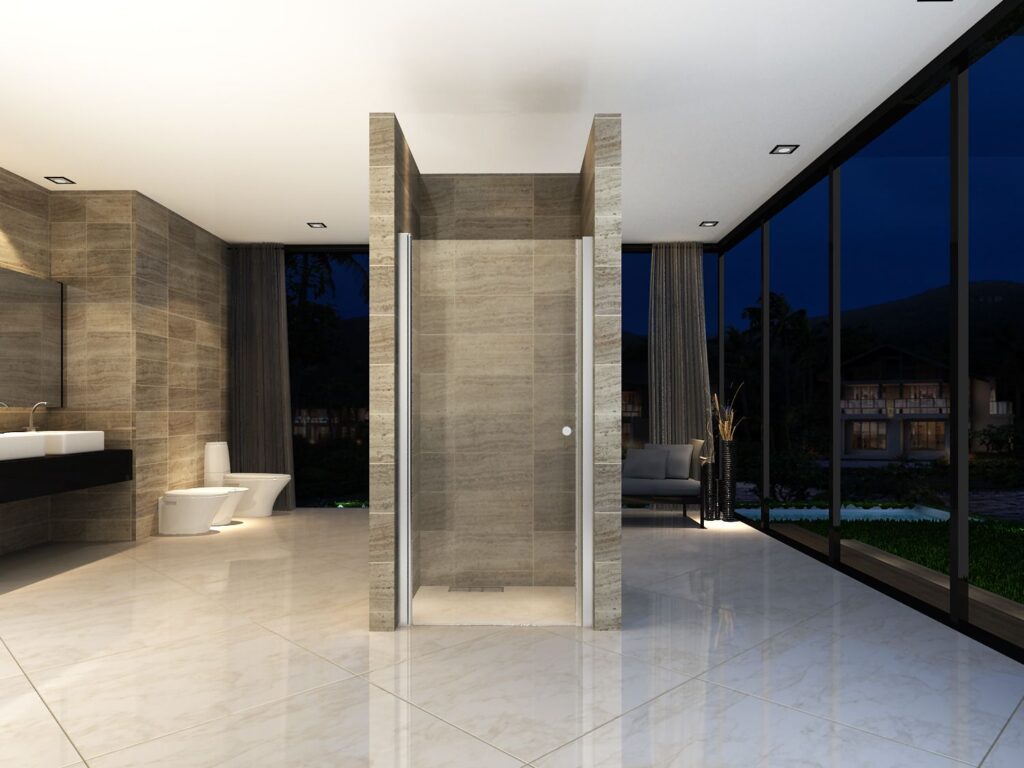 Porte de douche pivotante pour niche Aloni – 90 × 190 cm – Chrome, verre transparent