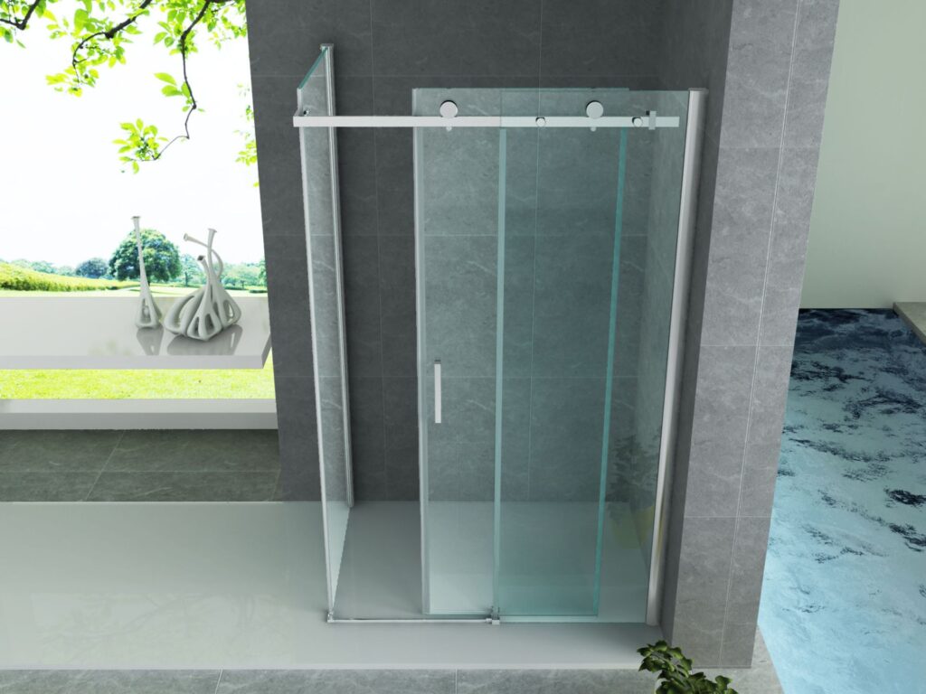 Cabine de douche porte coulissante + paroi latérale Aloni – 80 × 120 cm – Chrome, verre transparent