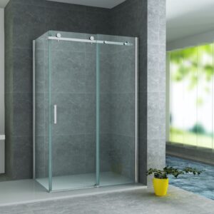 Cabine de douche porte coulissante + paroi latérale Aloni – 90 × 160 cm – Chrome, verre transparent