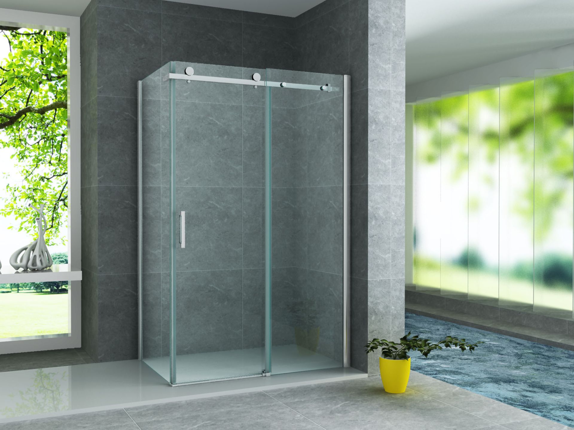 Cabine de douche porte coulissante + paroi latérale Aloni – 90 × 140 cm – Chrome, verre transparent