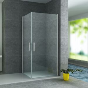 Cabine de douche d'angle 2 portes coulissantes Aloni – 90 × 90 cm – Chrome, verre transparent – H 190 cm, verre 6 mm